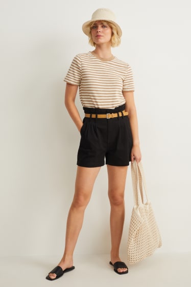 Femmes - Short avec ceinture - high waist - noir