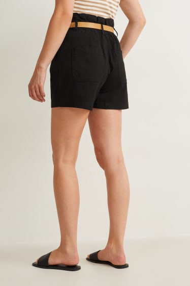 Femmes - Short avec ceinture - high waist - noir