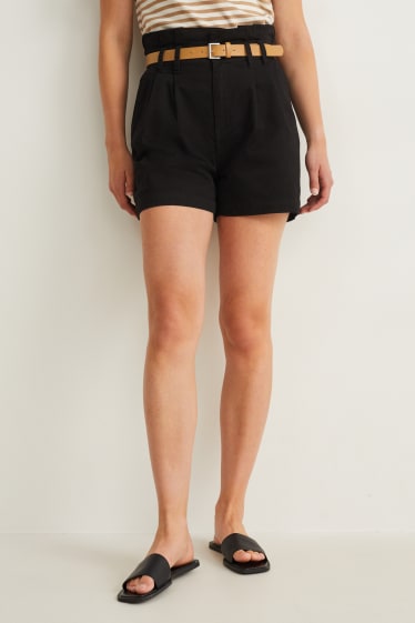 Femmes - Short avec ceinture - high waist - noir