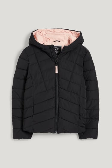 Kids Girls - Quilted jacket with hood - black