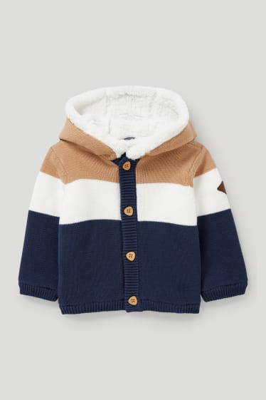 Baby Boys - Baby-Strickjacke mit Kapuze - blau / weiß