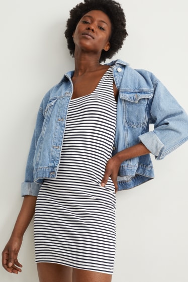 Women - Bodycon dress - striped - dark blue / white