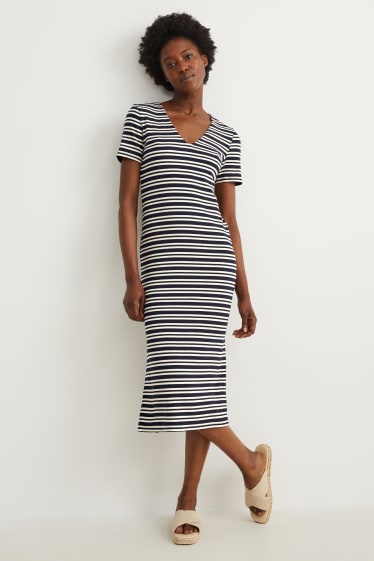 Women - Bodycon dress - striped - dark blue / white
