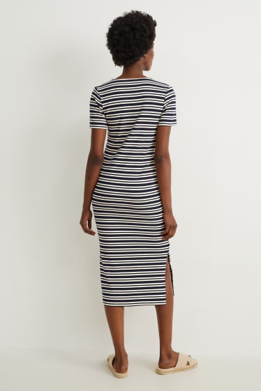 Women - Bodycon dress - striped - dark blue / white