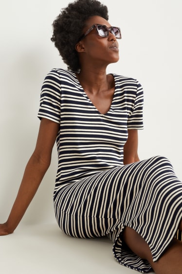 Women - Bodycon dress - striped - dark blue / white