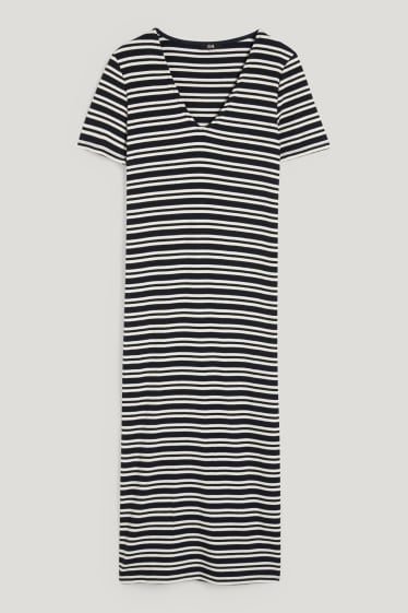 Women - Bodycon dress - striped - dark blue / white