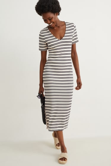 Women - Bodycon dress - striped - dark blue / creme white