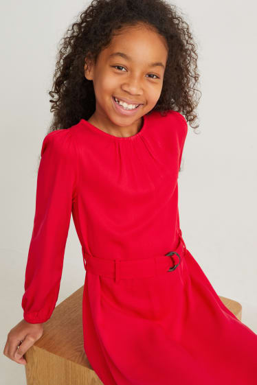 Kids Girls - Kleid mit Gürtel - rot