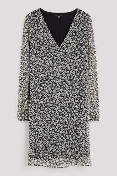 Dames - Jurk van chiffon - gebloemd - zwart