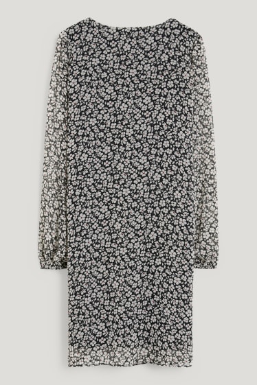 Dames - Jurk van chiffon - gebloemd - zwart