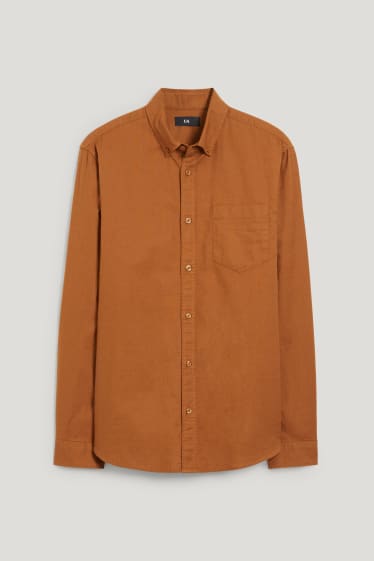 Hommes - Chemise Oxford - coupe droite - col button down - havane