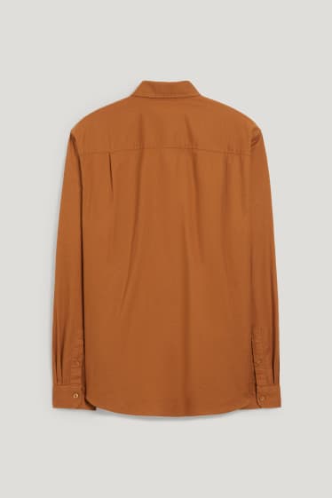 Hommes - Chemise Oxford - coupe droite - col button down - havane