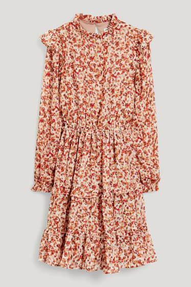 Kids Girls - Chiffon-Kleid - gemustert - hellbeige