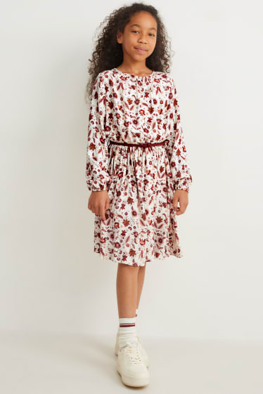 Kids Girls - Kleid mit Gürtel - gemustert - cremeweiß