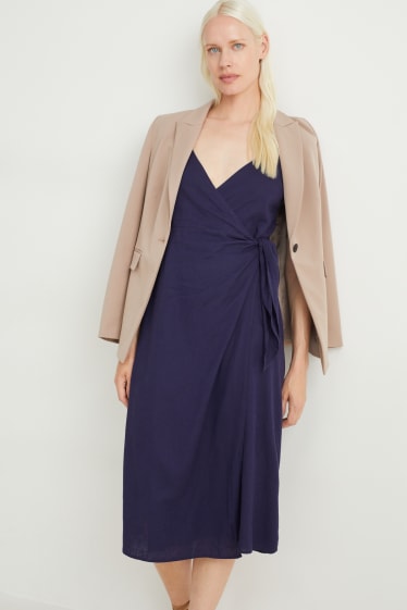 Women - Wrap dress - linen blend - dark blue