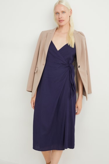 Damen - Wickelkleid - Leinen-Mix - dunkelblau