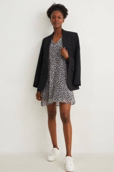 Dames - Jurk van chiffon - gebloemd - zwart