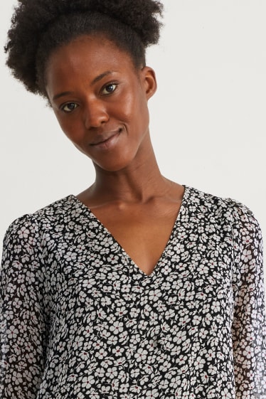 Dames - Jurk van chiffon - gebloemd - zwart