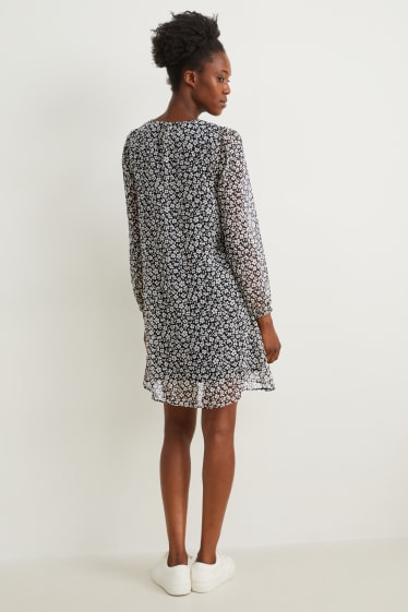 Dames - Jurk van chiffon - gebloemd - zwart