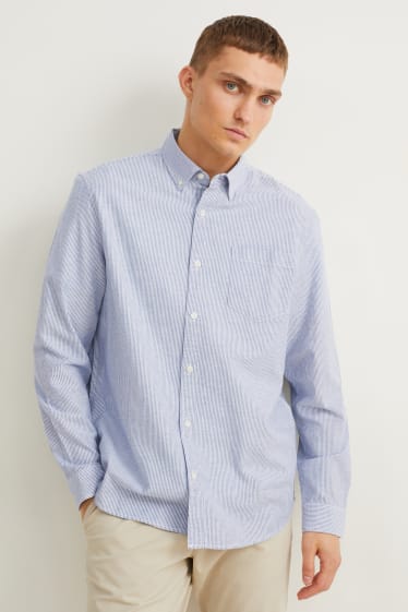 Heren - Oxford overhemd - slim fit - button-down - gestreept - blauw