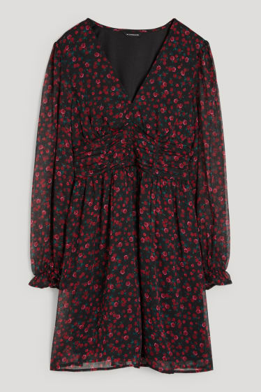 Clockhouse femme - CLOCKHOUSE - robe à la coupe évasée - à fleurs - noir / rouge