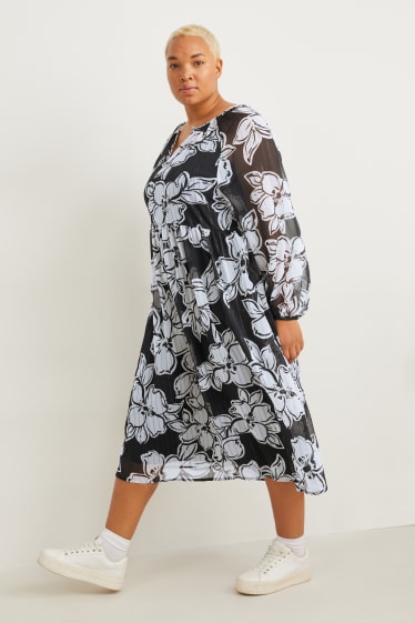 Damen - Chiffon-Kleid - geblümt - schwarz