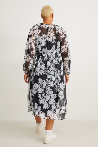 Damen - Chiffon-Kleid - geblümt - schwarz
