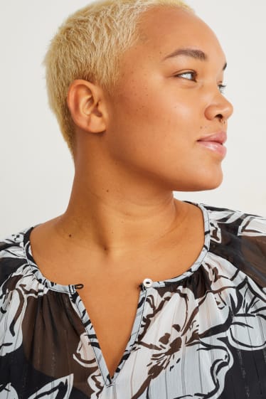 Damen - Chiffon-Kleid - geblümt - schwarz