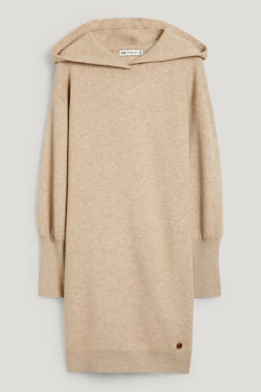 Kids Girls - Strickkleid mit Kapuze - hellbeige