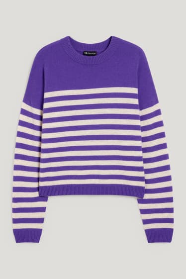Kobiety - Sweter z kaszmiru - w paski - fioletowy