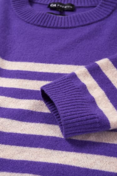 Kobiety - Sweter z kaszmiru - w paski - fioletowy
