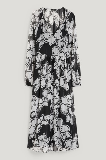 Damen - Chiffon-Kleid - geblümt - schwarz