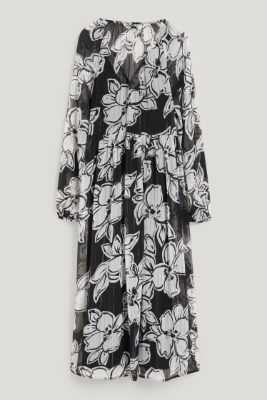 Damen - Chiffon-Kleid - geblümt - schwarz