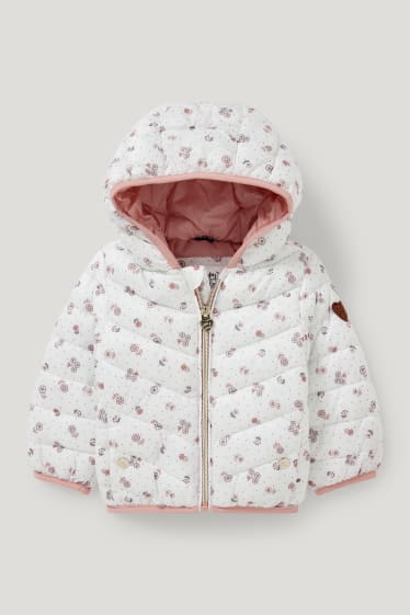 Baby Girls - Baby-Steppjacke mit Kapuze - geblümt - cremeweiß