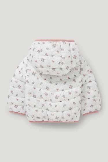 Baby Girls - Baby-Steppjacke mit Kapuze - geblümt - cremeweiß