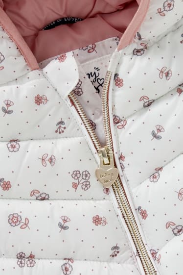 Baby Girls - Baby-Steppjacke mit Kapuze - geblümt - cremeweiß