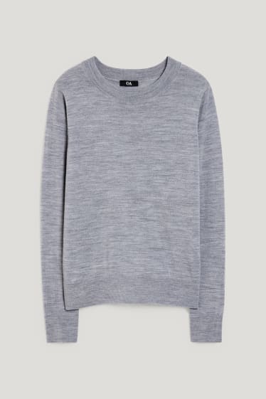 Damen - Basic-Merino-Pullover - grau