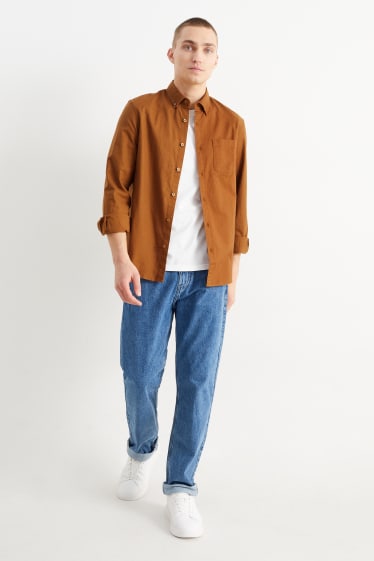 Hommes - Chemise Oxford - coupe droite - col button down - havane