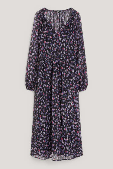 Dames - Jurk van chiffon - met patroon - donkerblauw
