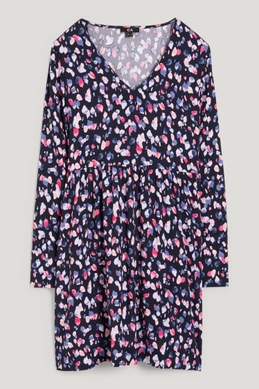 Women - V-neck dress - patterned - dark blue