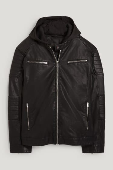 Clockhouse Boys - Bikerjacke mit Kapuze - Lederimitat - schwarz