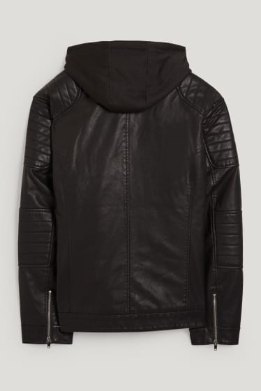 Clockhouse Boys - Bikerjacke mit Kapuze - Lederimitat - schwarz