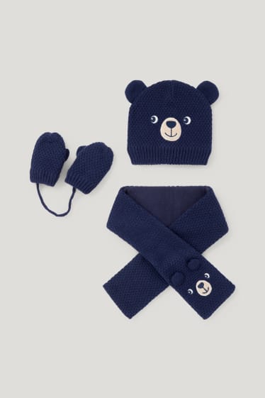 Exclusivo online - Set - gorro, bufanda y manoplas para bebé - 3 piezas - azul oscuro