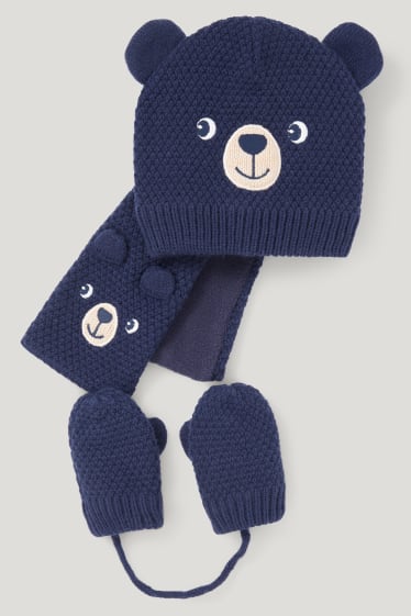Exclusivo online - Set - gorro, bufanda y manoplas para bebé - 3 piezas - azul oscuro