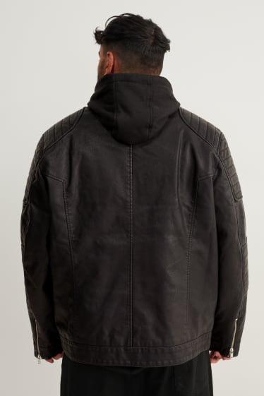 Clockhouse Boys - Bikerjacke mit Kapuze - Lederimitat - schwarz