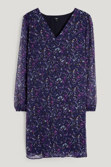 Dames - Jurk van chiffon - gebloemd - donkerblauw