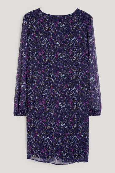 Dames - Jurk van chiffon - gebloemd - donkerblauw