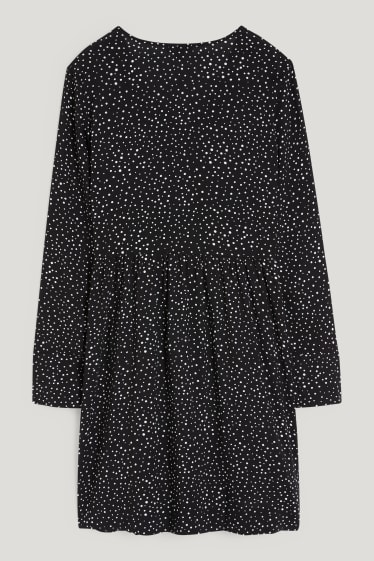 Women - V-neck dress - polka dot - black