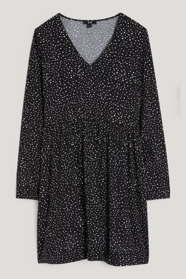 Women - V-neck dress - polka dot - black