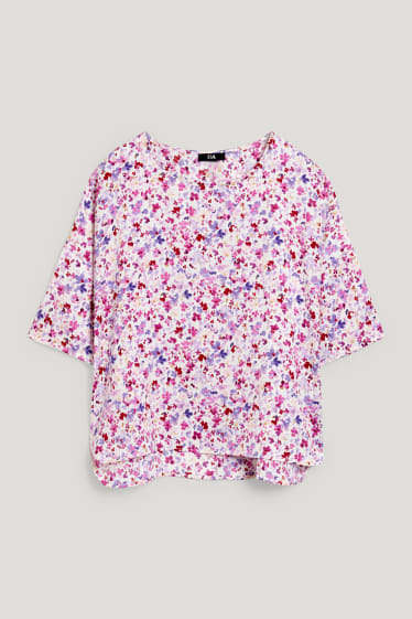 Damen - Bluse - geblümt - weiß / rosa
